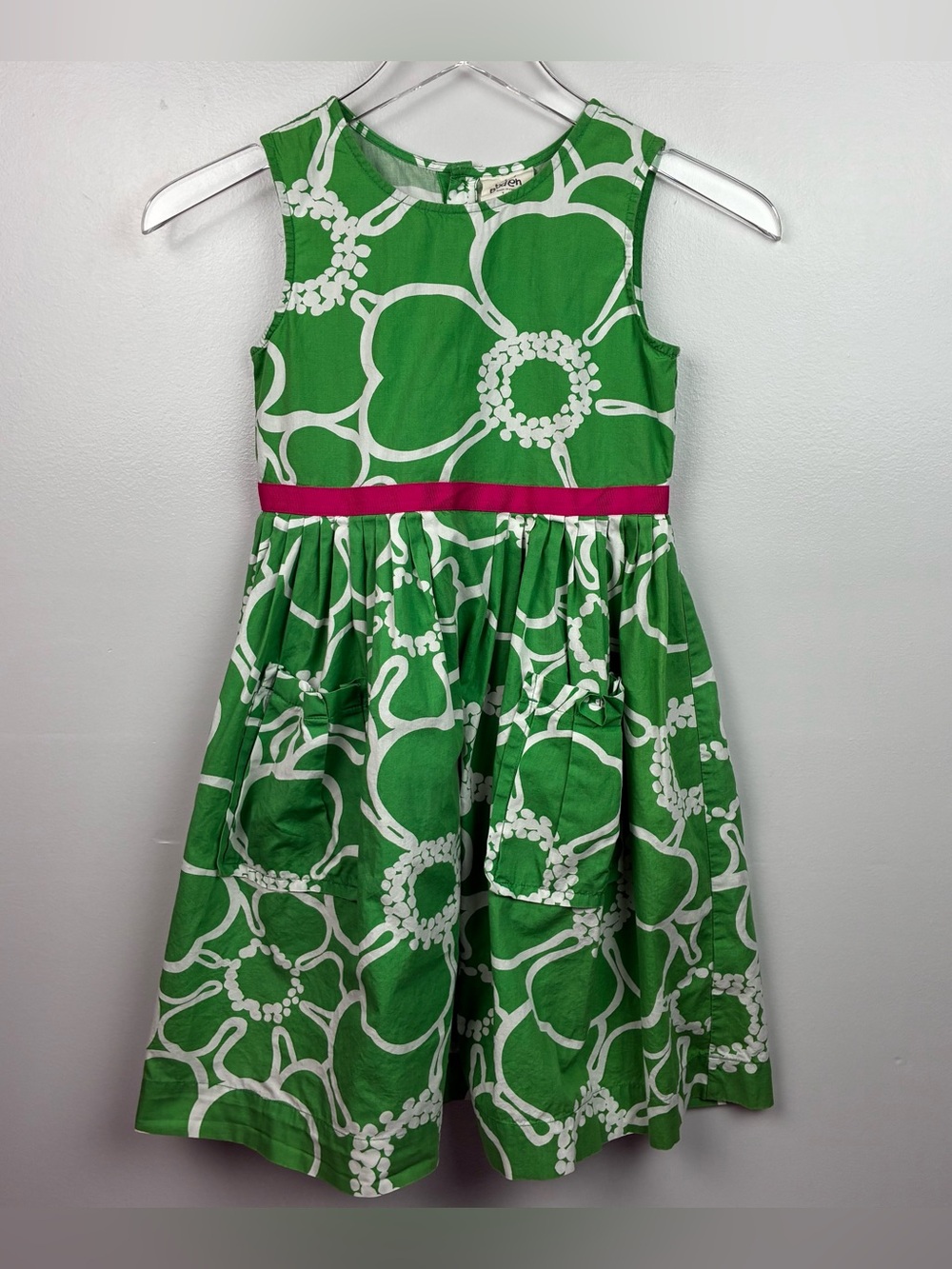 Mini Boden Green & White Girls’ Sleeveless Cotton Dress